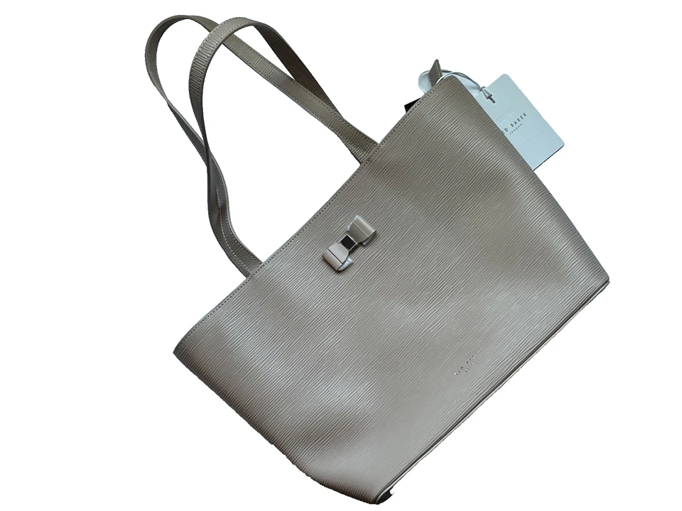 Nuevo Bolso de Mano Ted Baker London Detalle de Lazo Taupe Diseñador Shopper con Bolsa a Juego Foto 2 de 4