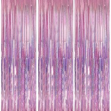 3 Pack 3.3x9.9 ft Pink Foil Fringe Backdrop Curtain Streamer Birthday Party