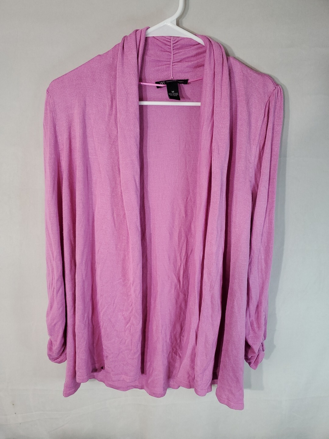 INC International Concepts Cardigan Women's Size Medium With Ruched Sleeves Pink
