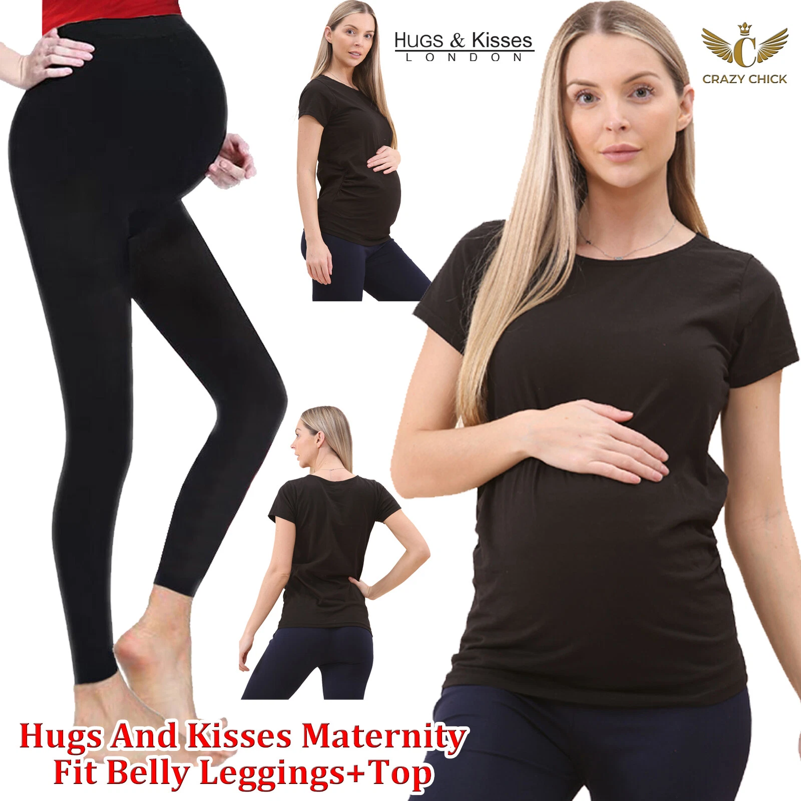 New High Waist Leggings for Pregnant Women Belly Support Maternity Trousers+top - Picture 1 of 32
