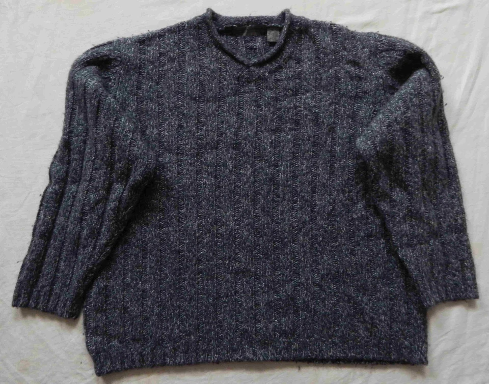 Think Wool Blue Gray Knit V-Neck Sweater - XL Mens Structure Pullover - Image 3 of 4