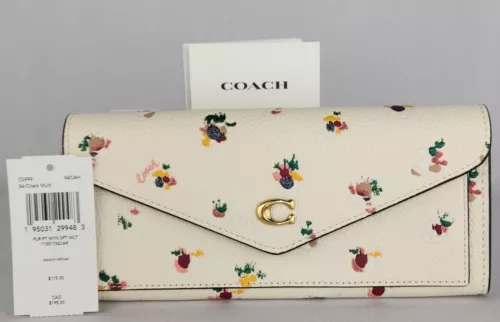 COACH Wyn Soft Wallet W Paint Dab Floral Print Leather 7.75x3.5" C5999 NWT *
