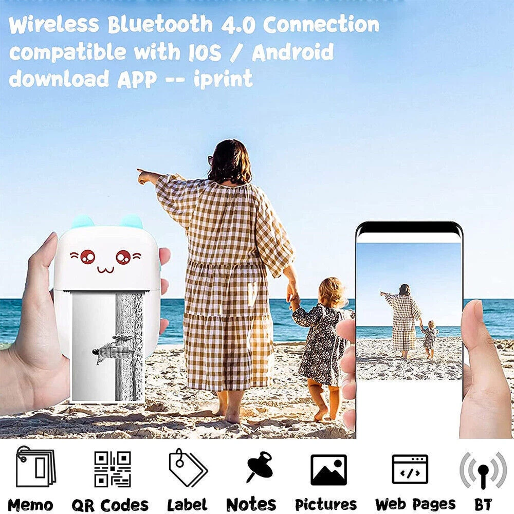 Portable Mini Thermal Printer Pocket Photo Printer Wireless Bluetooth Printing