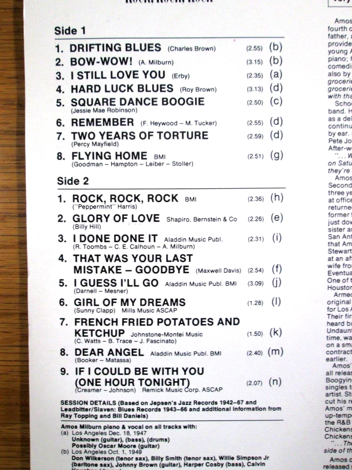 IMPORT BLUES LP - AMOS MILBURN - ROUTE 66 KIX-21 - "ROCK, ROCK, ROCK"  - Image 3 of 3