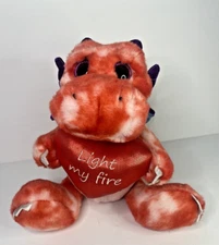 Aurora Plush Stuffed Animal Dragon Red and White Tie Dye Light My Fire 9 Inches