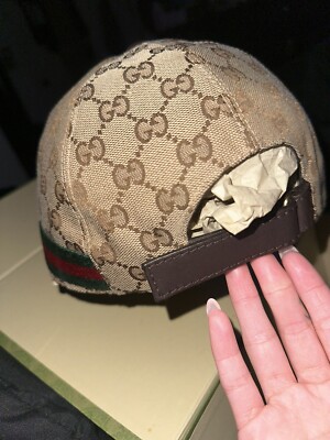 Gucci GG Monogram with Web Canvas Baseball Cap Head Hat Beige Size