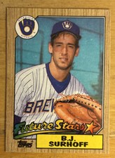 1987 Topps B.J. Surhoff Rookie Card (RC) #216 Brewers Mid-Grade VG O/C Wax Stain. rookie card picture