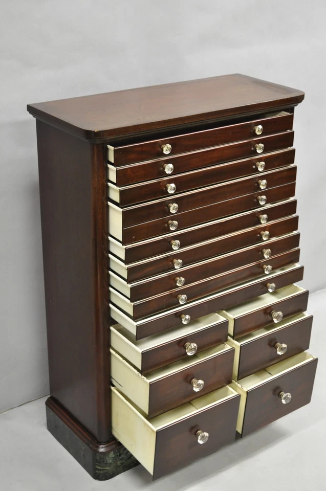 Antique Arts & Crafts Mahogany 15 Drawer Medical Dental Cabinet w/ Marble Base - Image 2 of 4