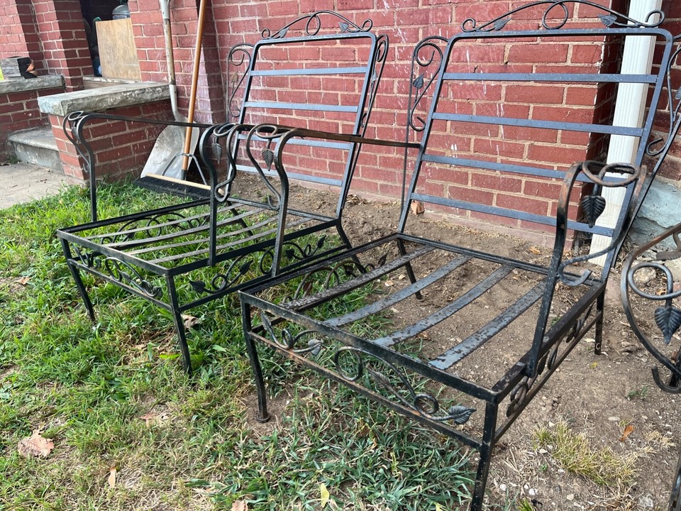 vintage WOODARD wrought iron patio furniture bench lounge & 2 chairs eBay