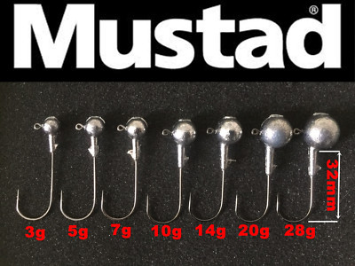 Runde Kugel Jigköpfe. 3/0 Mustad Haken 10 Stück Hecht, Barsch, Zed Köder, vertikal