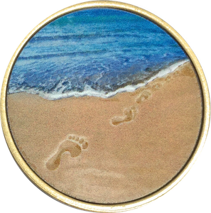 Footprints In The Sand Tropical Blue Bronze Medallion Chip Coin Foot Prints Ebay
