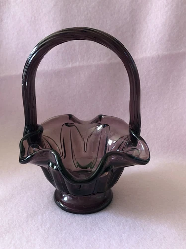 FENTON - PURPLE Opulent Basket with Twisted Handle - 6” TALL,4” Across, LOGO