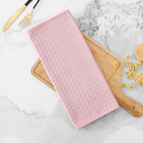Premium Microfiber Waffle Weave Kitchen Towels, 16 x Pink 16" x 28" - 4 Pack - Picture 6 of 6