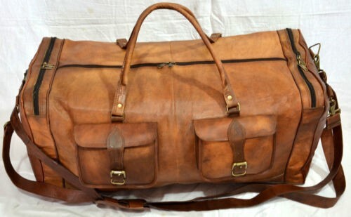 Bag Leather Travel Duffel Duffle High Vintage Genuine Large 30" Luggage Gym New - Picture 3 of 5