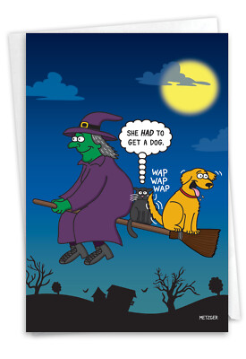 Funny Halloween Greeting Card with 5'' x 7'' w/ Envelope (1 Card) Witch Dog