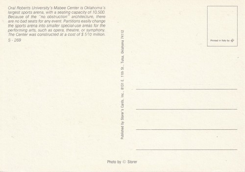 Oral Roberts University Golden Eagles Mabee Center Basketball Arena Postcard - 第 2/2 張圖片