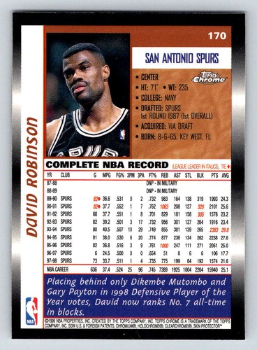 1998-99 Topps Chrome #170 David Robinson (ref 199987) - Picture 2 of 2