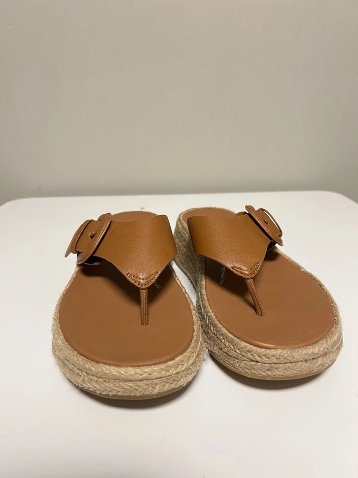 Fitflop F-MODE Espadrille Leather Flatform Toe-Post Sandals Deep Tan EU 37 US 6 - Image 2 of 4