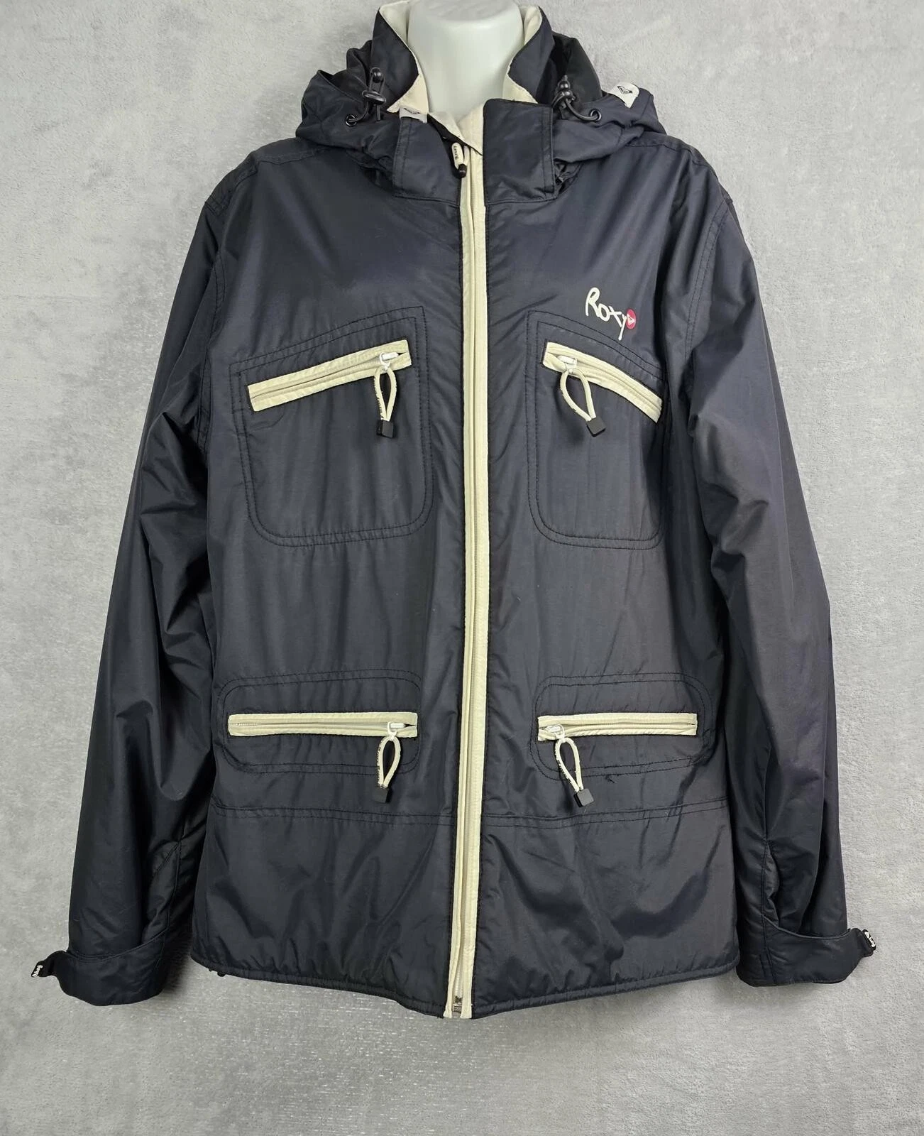Roxy Womens Ski Snow Jacket Black Hooded Full Zip Coat UK 12 Surf