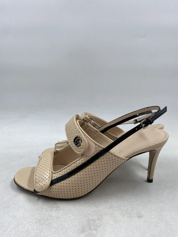 Gucci Interlocking G Beige Leather Slingback Buckle Heels W 7 - Image 3 of 4