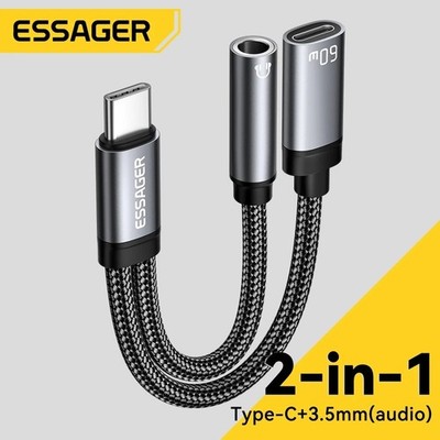 USB C Kopfhörer Adapter Und Laden 2-In-1 Type C Auf 3.5mm Klinke AUX Handy 0.15m