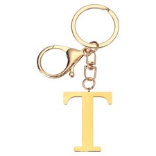 Initial Letter Key Chain Letter A-Z Keychain Initials Keyring, Golden T 