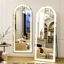 21"x56" Arched Full Length Mirror with LED Lights, Standing or Wall-Mounted F...