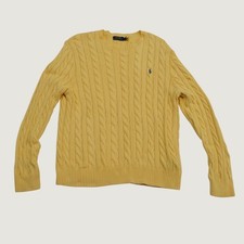 Polo Ralph Lauren Sweater Men Yellow Cable Knit Preppy XL Crewneck