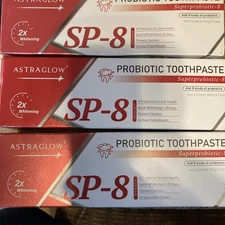 (3) AstraGlow SP-8 Probiotic 2X Whitening Toothpaste for Oral Health NEW 3.5 OZ