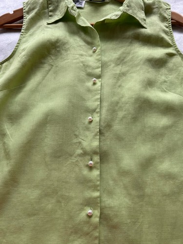 Richard Malcolm Green Irish 100% Linen Button-Up Sleeveless Blouse Women's L - Picture 5 of 7