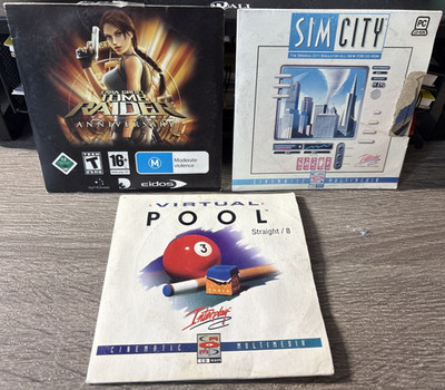 LARA CROFT TOMB RAIDER Anniversary VIRTUAL POOL 1 - SIM CITY PC CD-ROM Bundle