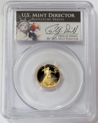 1989 W GOLD DIEHL SIGNED $5 AMERICAN EAGLE 1/10 OZ PCGS PR 69 DCAM