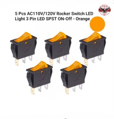 5 Pcs ORANGE AC110V/120V Rocker Switch LED Light 3 Pin SPST ON-Off -USA SHIPPING