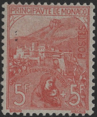 Monaco 1919 Orfanelli 5Fr. rosa MH* Cert.