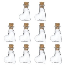 10pcs Mini Glass Skewed Heart Bottles with Cork Stoppers, Bottles Keychain