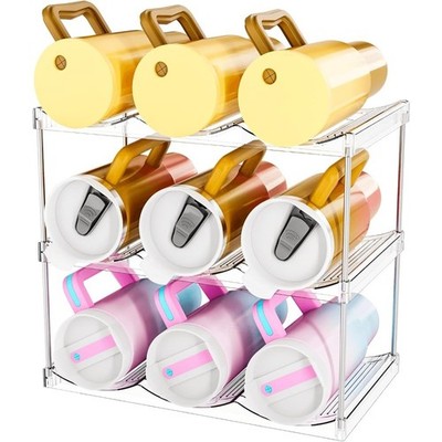 3-Tier Stackable Water Bottle Organizer Rack for Cabinet, Clear Tumbler Storage