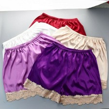 Lady Satin Lace Underwear Underpants Loose Faux Silk Nightwear Sleepwears Casual
