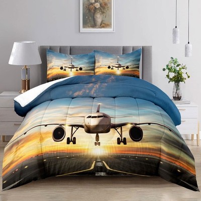 Twin Size Airplane Bedding Comforter Set For Boys Outer Space Room Decor