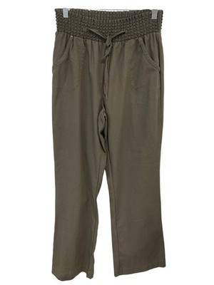 Ci Sono Pants Medium Pull On Drawstring Smocked Waist Linen Blend Olive Green
