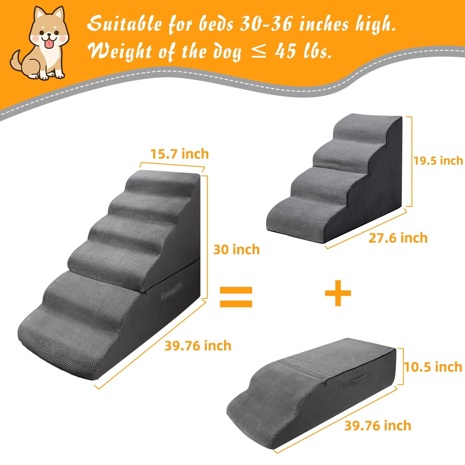 Dog Stairs&Steps for 30 Inches Tall High Bed, Pet Dog Ramp Ladder for Small M...