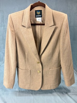 Women s 100% Wool Panther Blazer USA Camel Shoulder Pads  True Vtg 80s    9/10