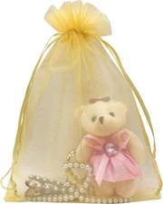 100Pcs Gold Organza Gift Bags 6X9 Inch Mesh Drawstring Pouch Jewelry Bags for We