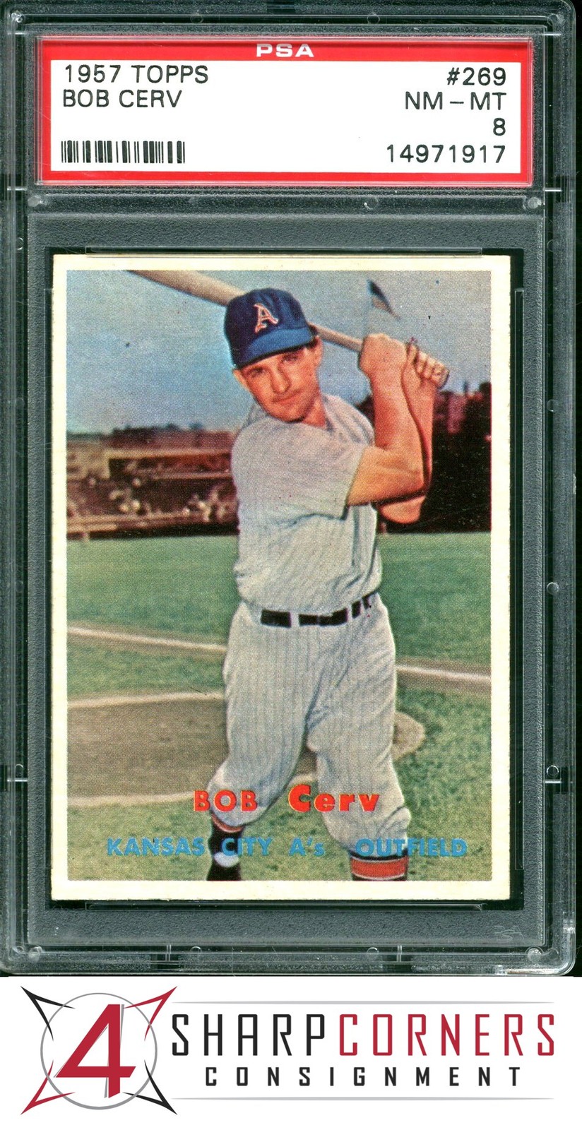 1957 TOPPS #269 BOB CERV ATHLETICS PSA 8