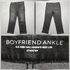 Chico's Boyfriend Ankle Jeans Womens 10R Gray Wash Denim