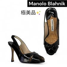 Manolo Blahnik Mules Sandals Heel Studded Leather Black EU36.5/US6.5 104280c