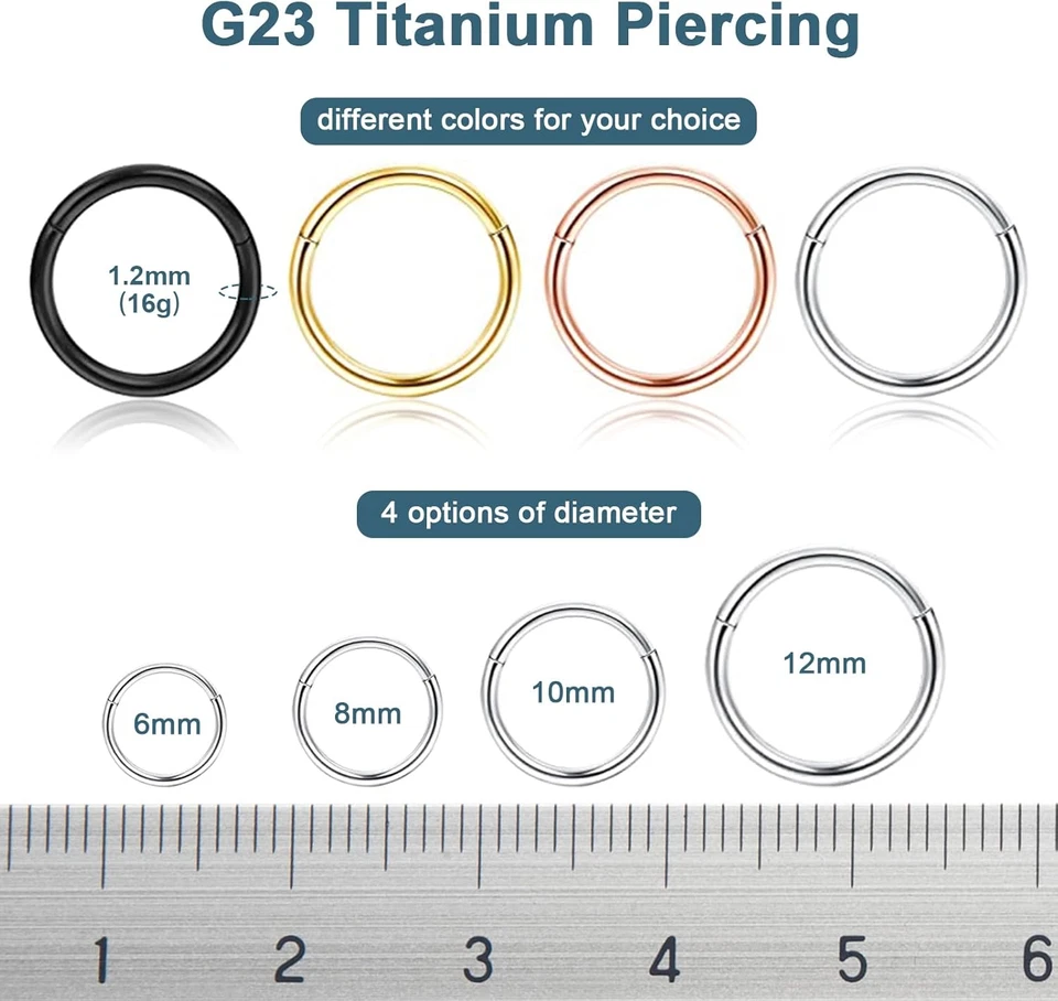 G23 Titanio Ipoallergenico Piercing Naso Anello Argento Oro Piercing Septum Pier - Immagine 3 di 4