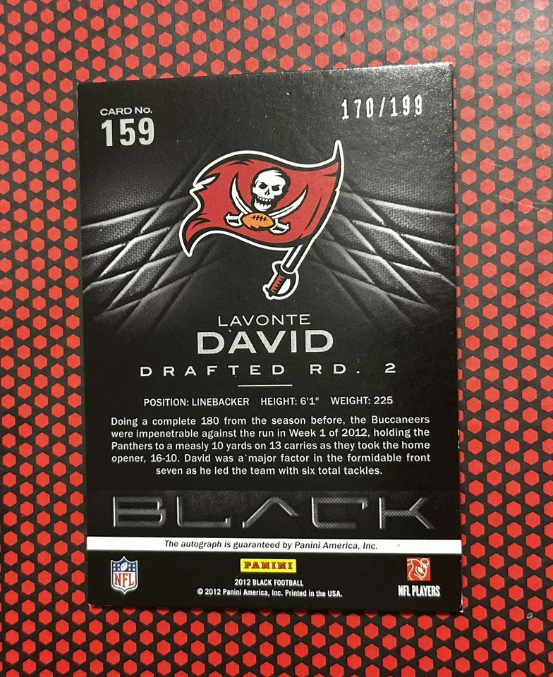 2012 Panini Black Lavonte David #159 Rookie Signatures /199 Bucs - Image 2 of 4