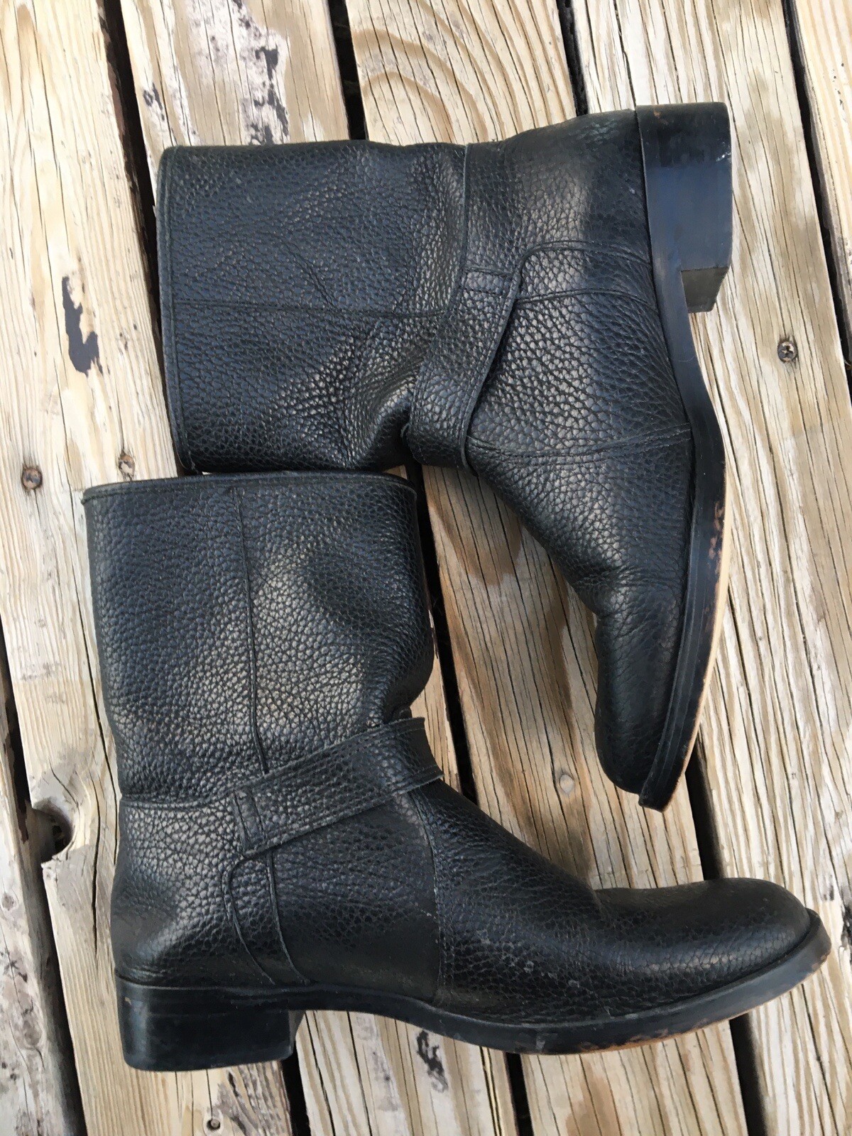 J Crew Black Solid E0849 Leather Pull On Biker Bo… - image 2