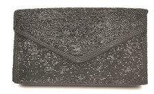 NORDSTROM Vintage Black Snap-Close Fully Beaded Clutch Crossbody Purse Envelope