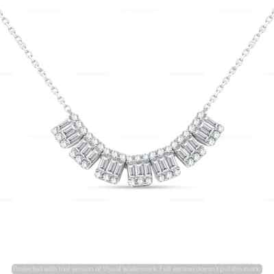 Certified 0.57 CT Natural I2 H Diamond Cluster Necklace 14K White Gold 18''Chain